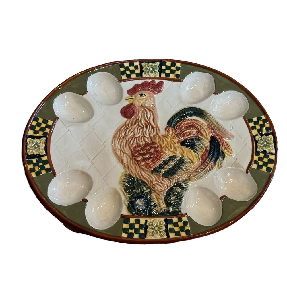 Large Deviled Egg Plater‎ Bella Casa By Ganz VTG Rooster Hen Chicken Kitchenware